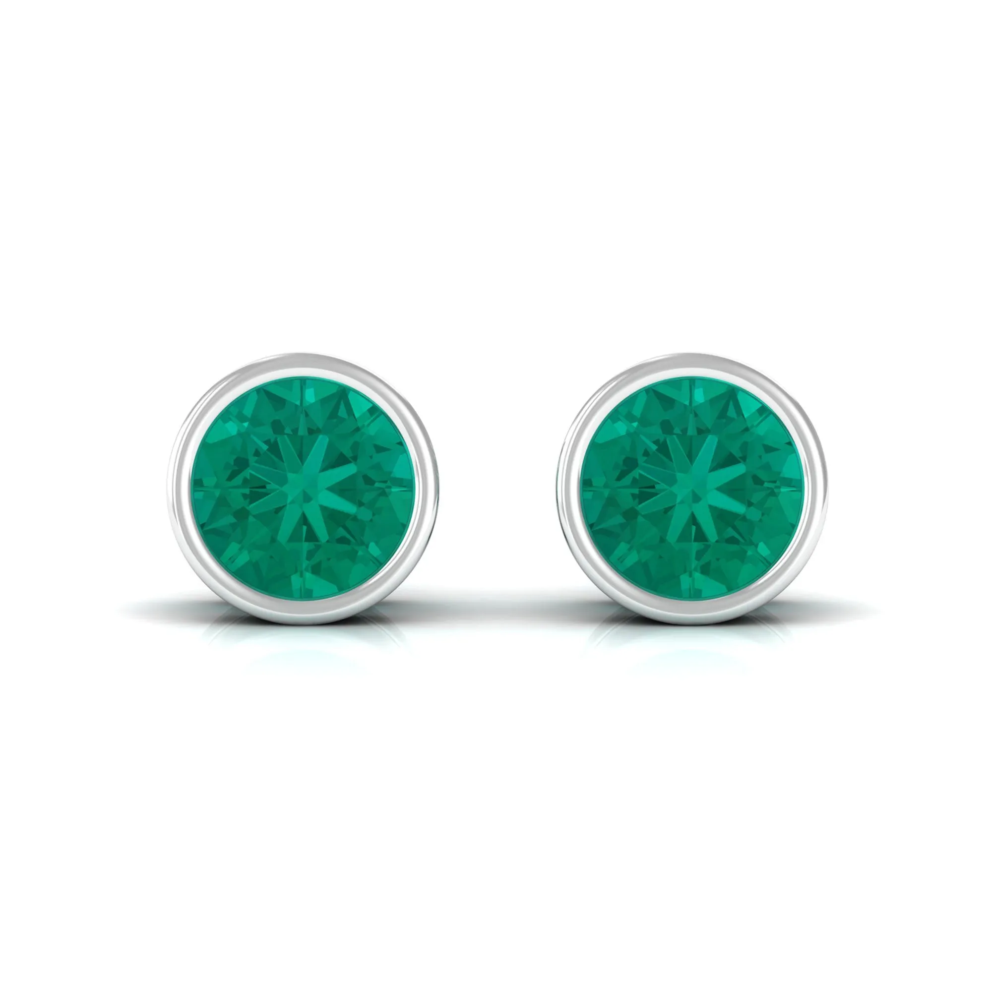 Bezel Set Emerald Solitaire Stud Earrings