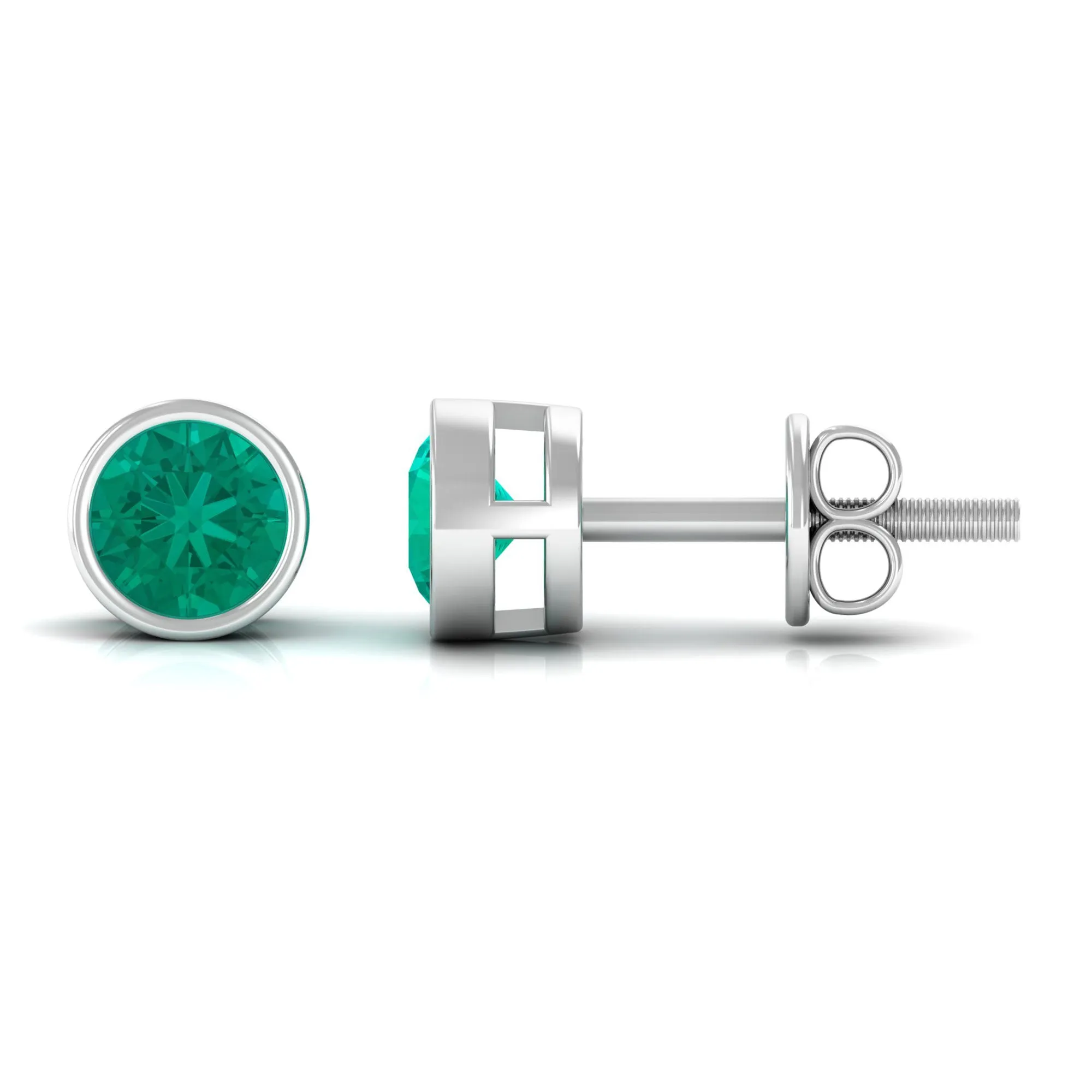Bezel Set Emerald Solitaire Stud Earrings