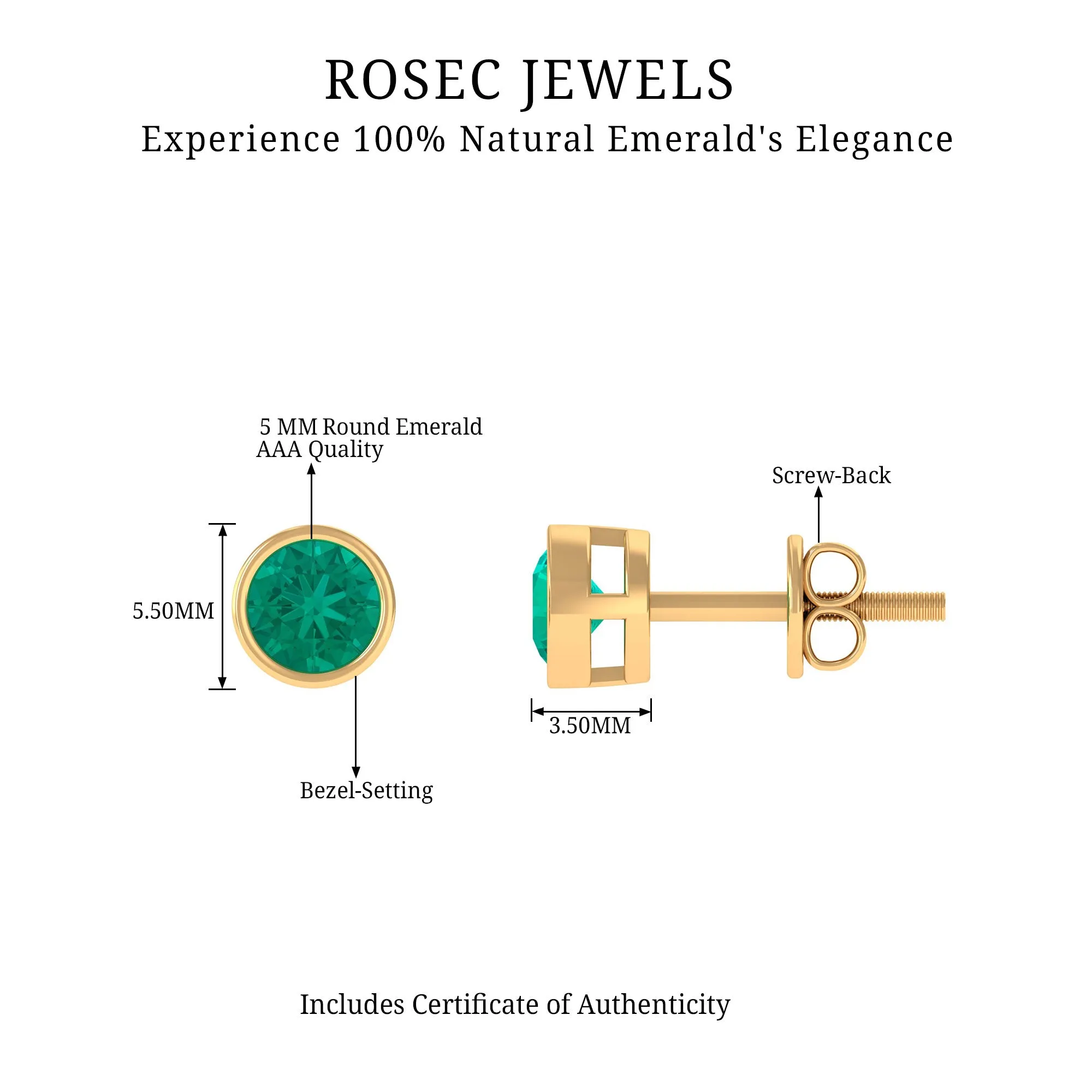 Bezel Set Emerald Solitaire Stud Earrings