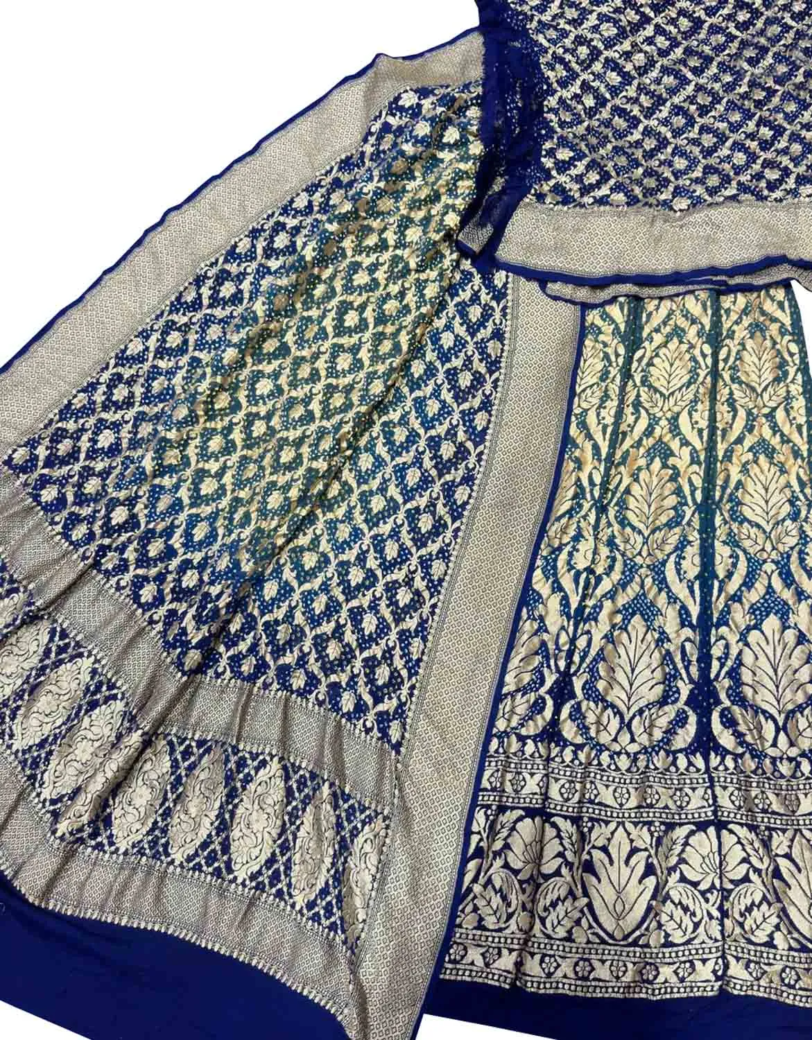Blue Banarasi Bandhani Georgette Lehenga Set