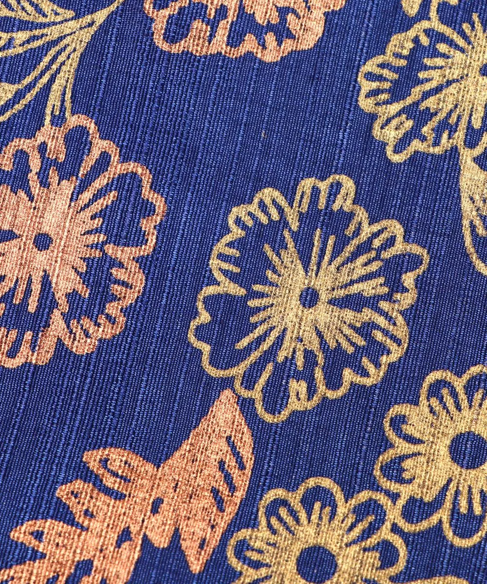 Blue Colour Floral Pattern Chanderi Silk Fabric