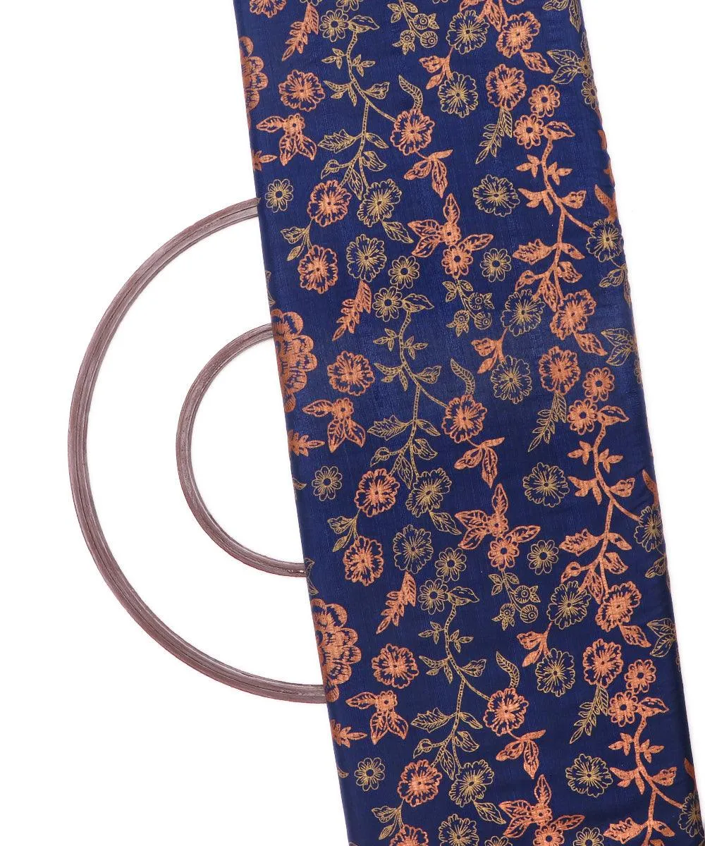 Blue Colour Floral Pattern Chanderi Silk Fabric