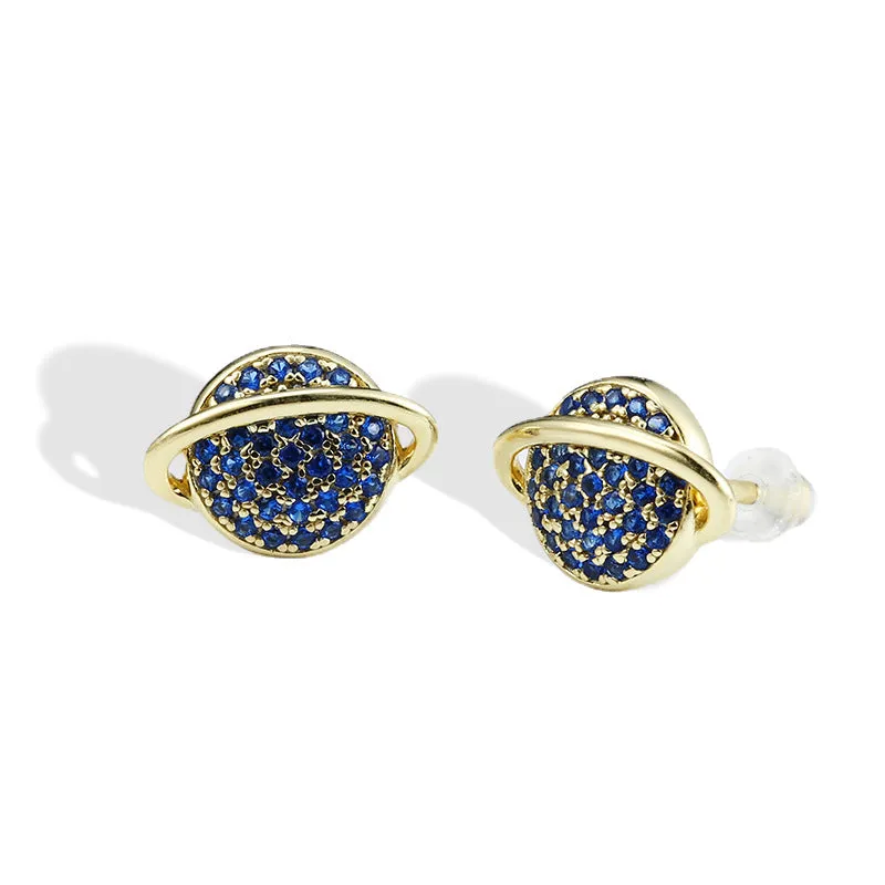 Blue Spinel Planet Silver Studs Earrings for Women