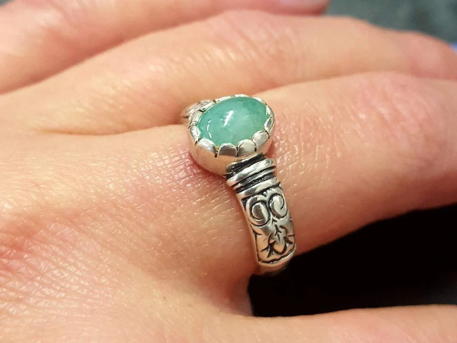 Boho Emerald Ring - Genuine Emerald Ring - Vintage Tribal Ring