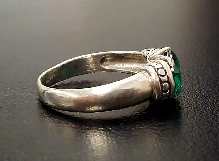 Boho Emerald Ring - Green Solitaire Ring - Vintage Tribal Ring