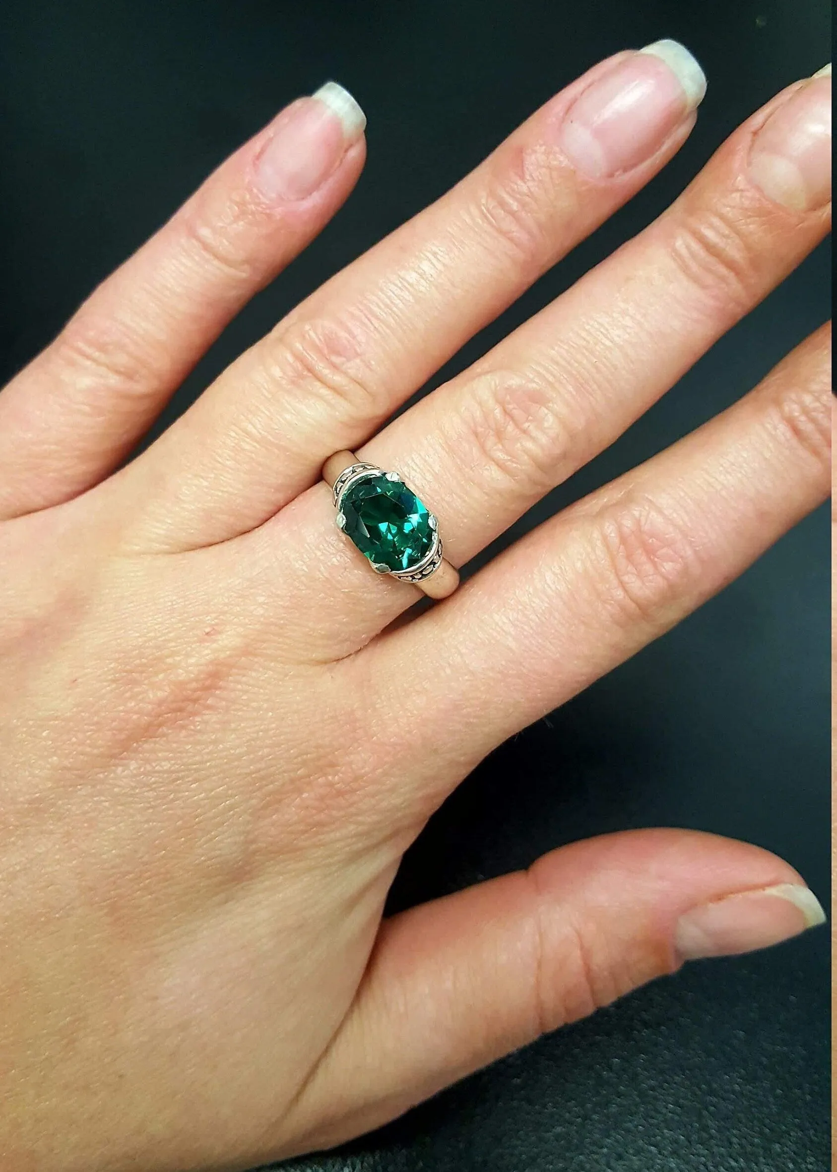 Boho Emerald Ring - Green Solitaire Ring - Vintage Tribal Ring