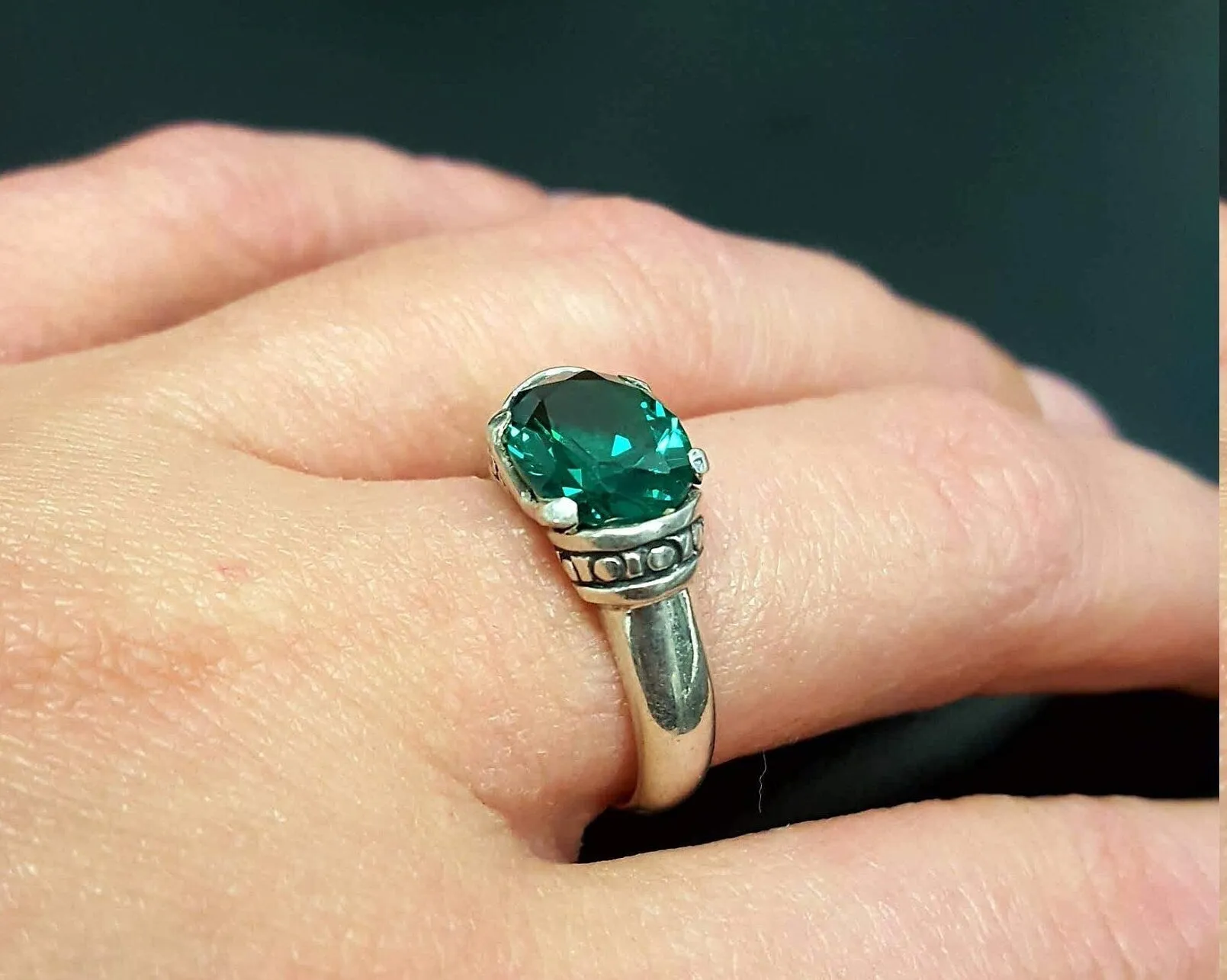 Boho Emerald Ring - Green Solitaire Ring - Vintage Tribal Ring