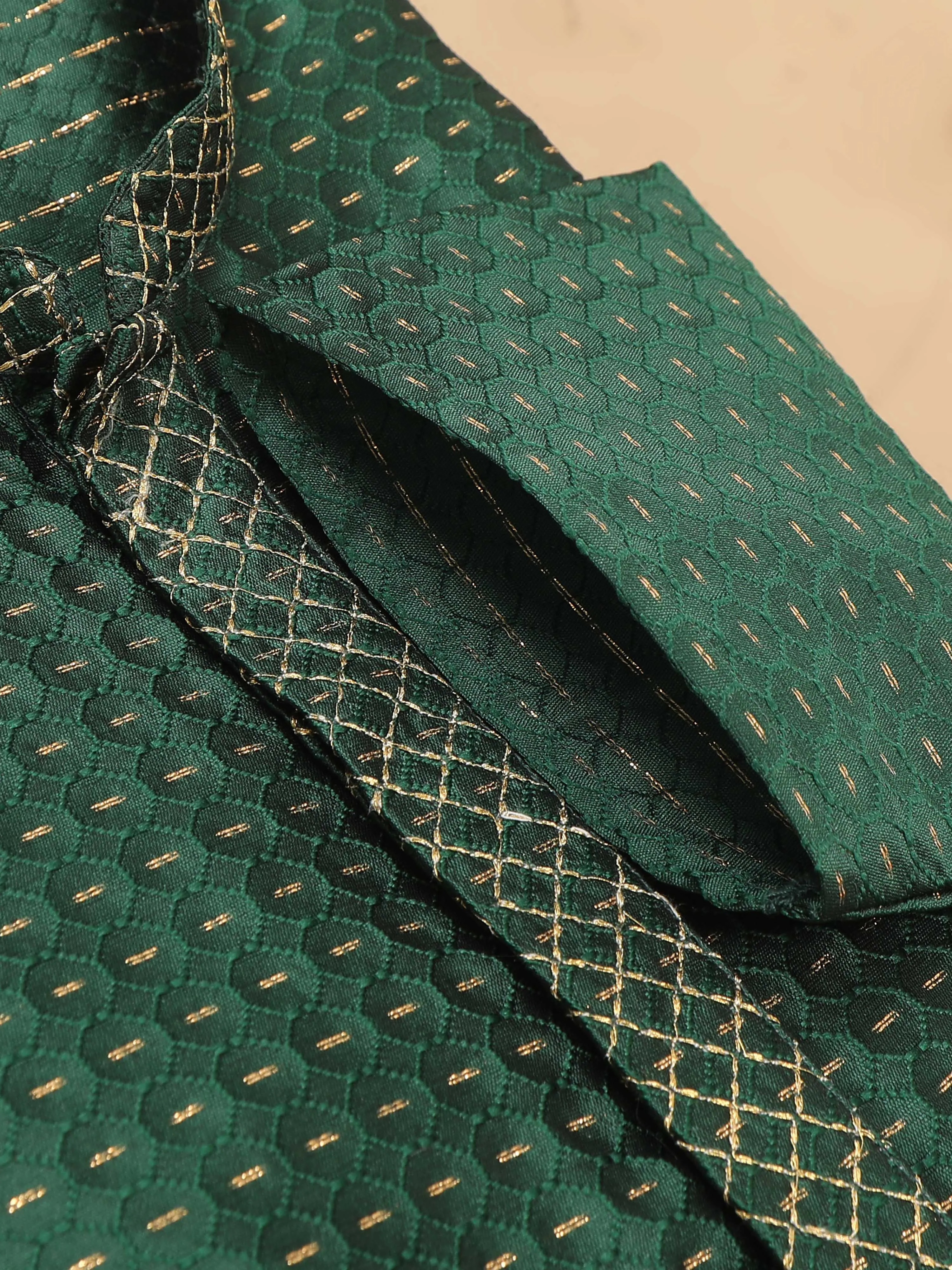 Bottle Green with Gold Embroidered Long Kurta
