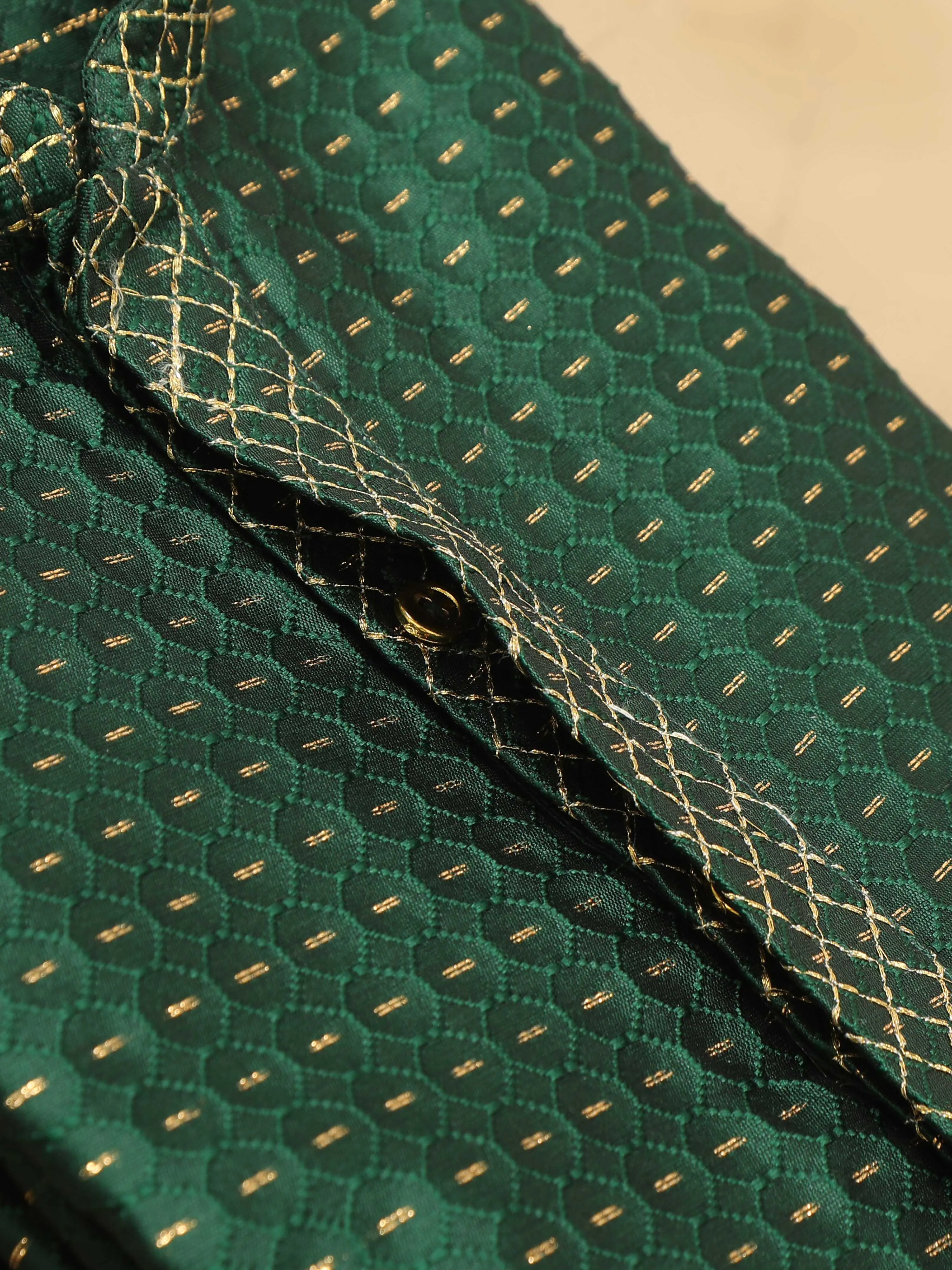 Bottle Green with Gold Embroidered Long Kurta
