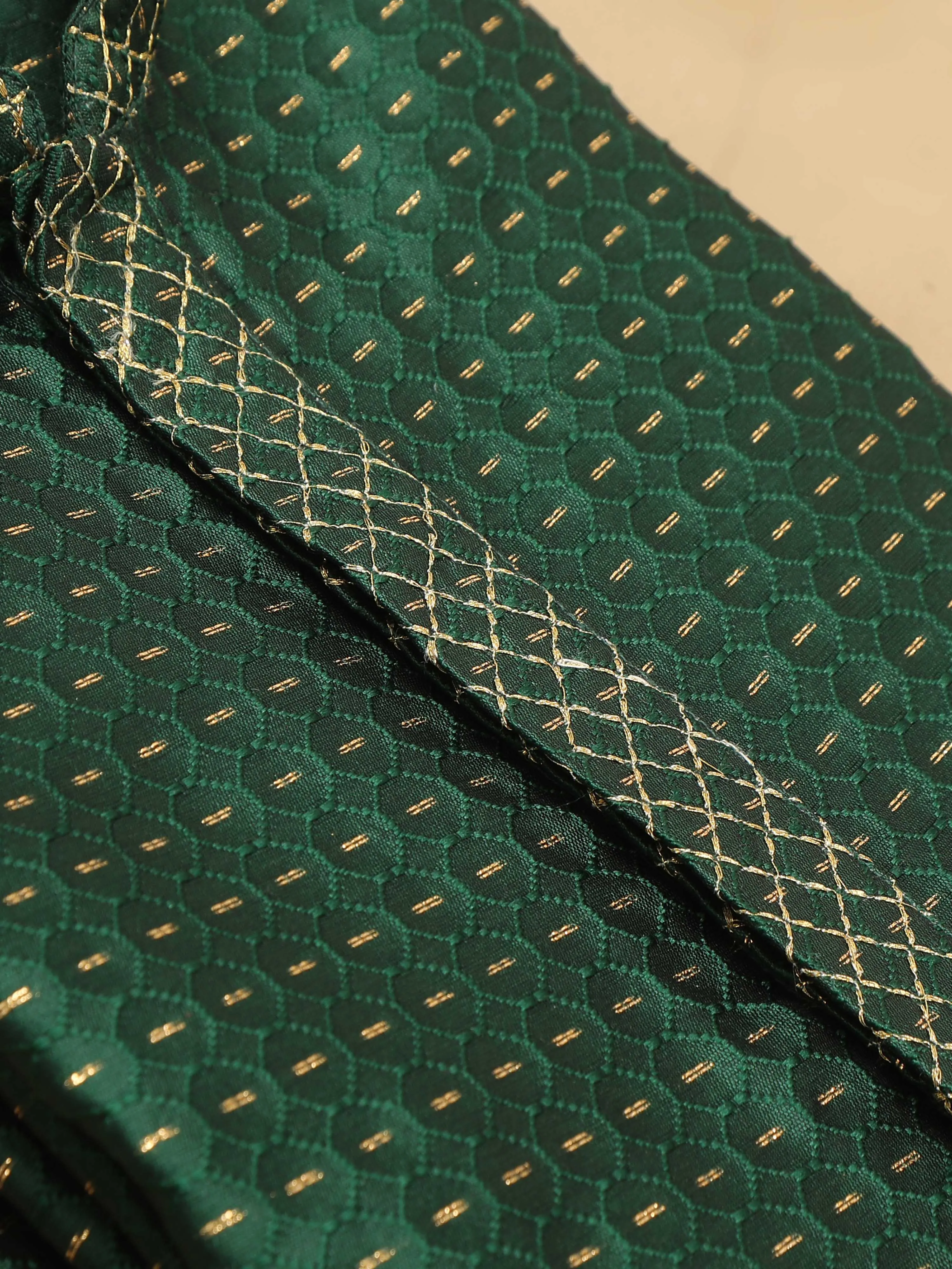 Bottle Green with Gold Embroidered Long Kurta