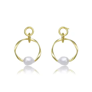 Brigitte Double Golden Ribbon Pearl Earrings