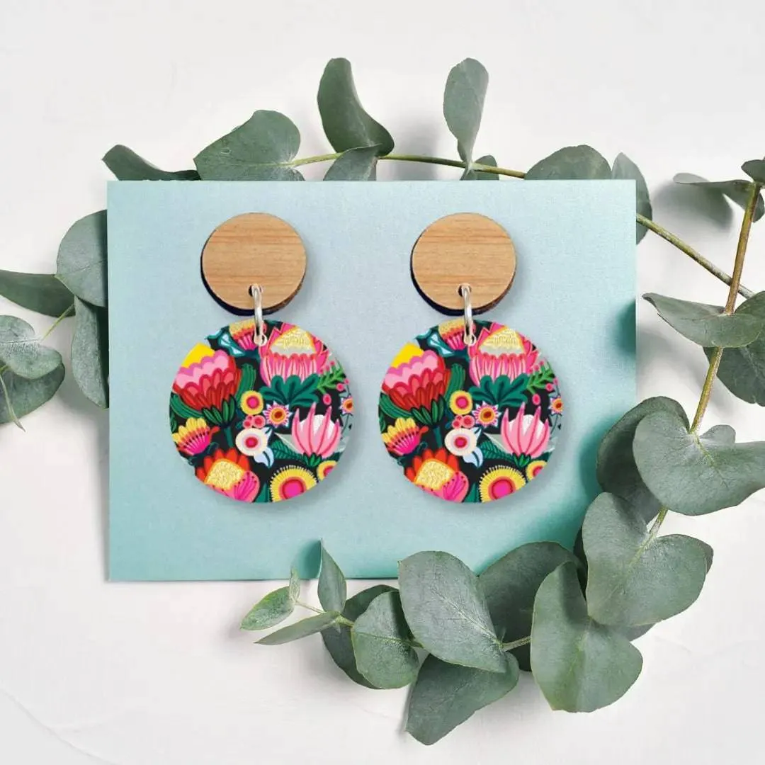 Bush Flowers Australian Wooden Earrings