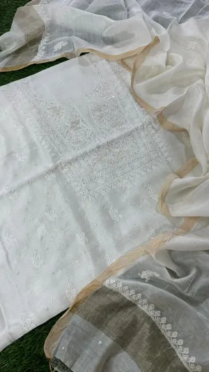 Chanderi Silk Shirt & Dupatta with Lucknowi Chikan Work
