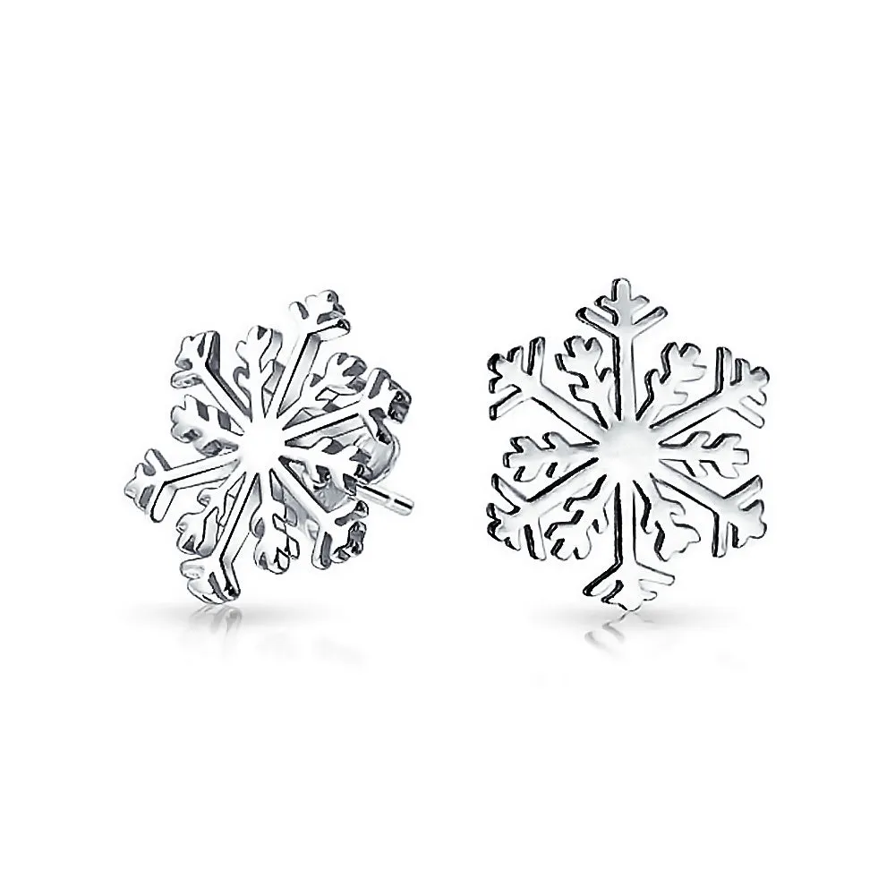 Classic Snowflake Stud Earrings in Polished Sterling Silver for Christmas Parties