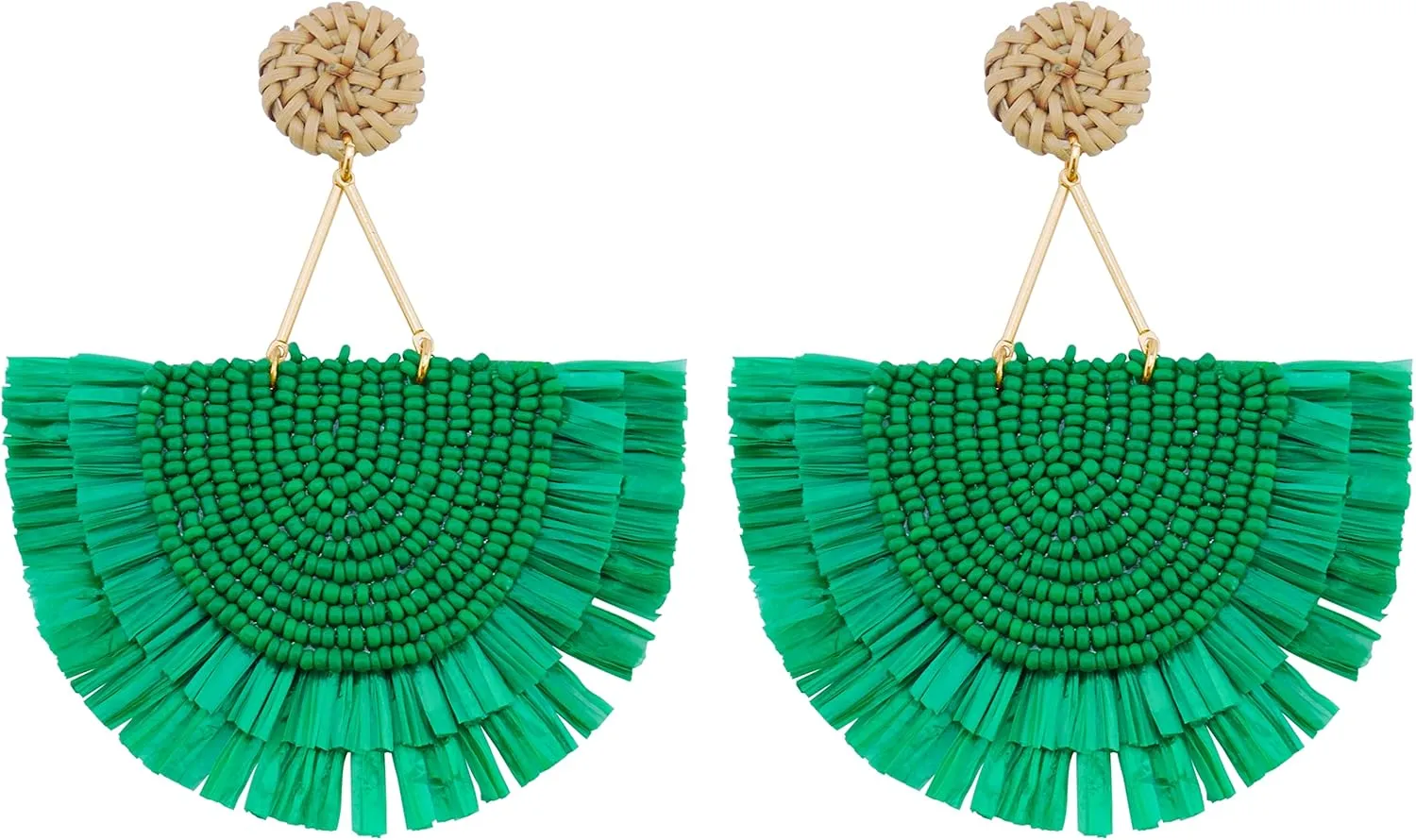 COIRIS Bohemia Beaded Fringe Statement Earrings with Long Dangling Tassel Raffia Earrings for Women