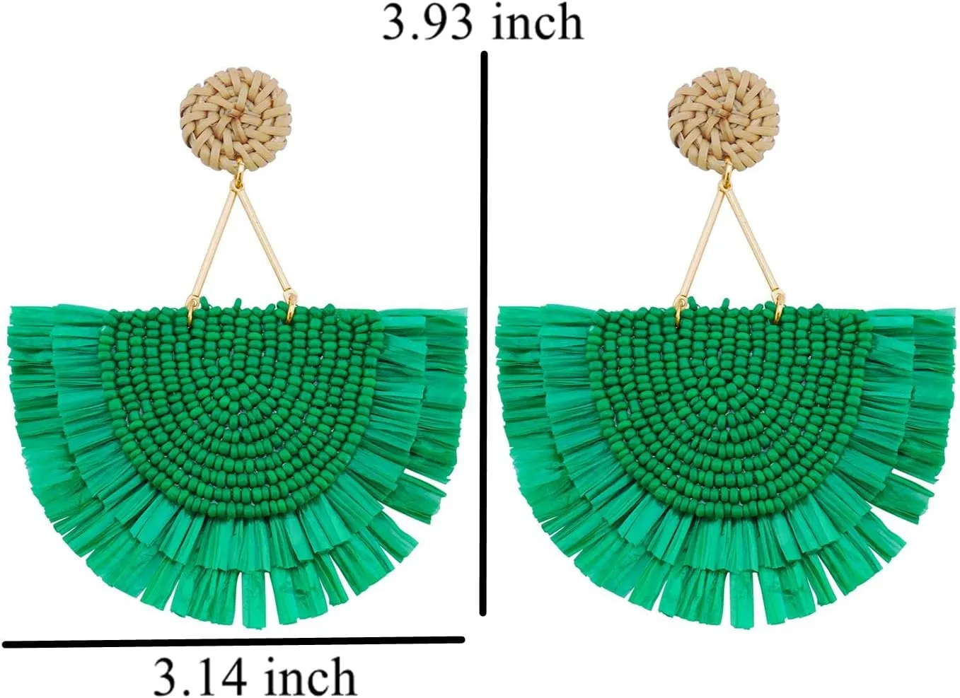 COIRIS Bohemia Beaded Fringe Statement Earrings with Long Dangling Tassel Raffia Earrings for Women