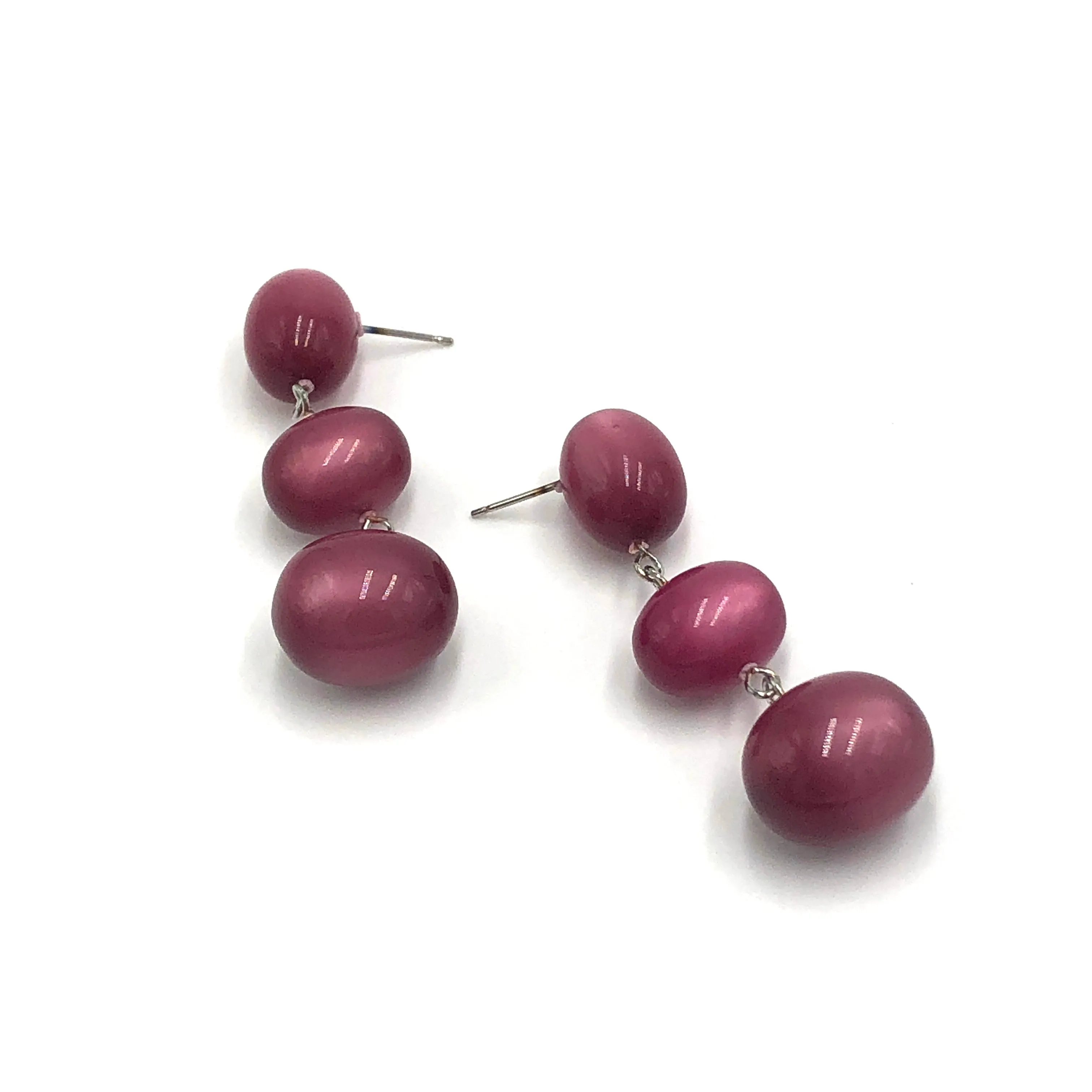 Cranberry Moonglow Triple Oval Drop Earrings
