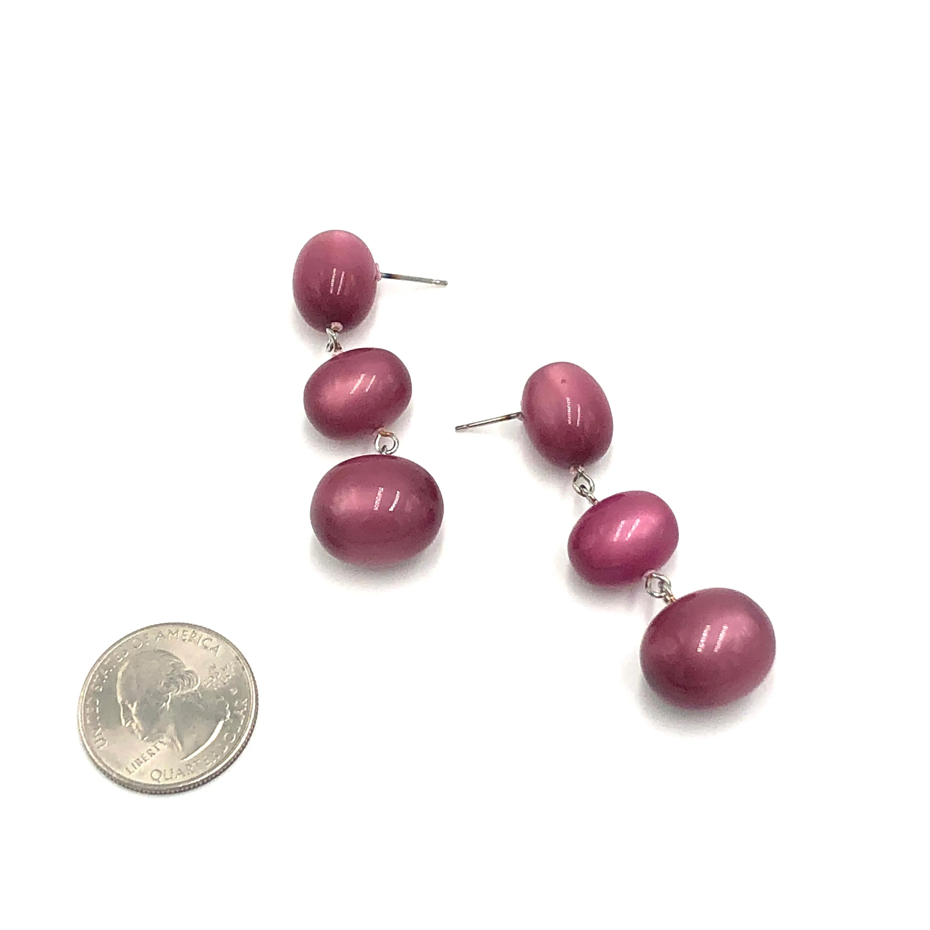 Cranberry Moonglow Triple Oval Drop Earrings