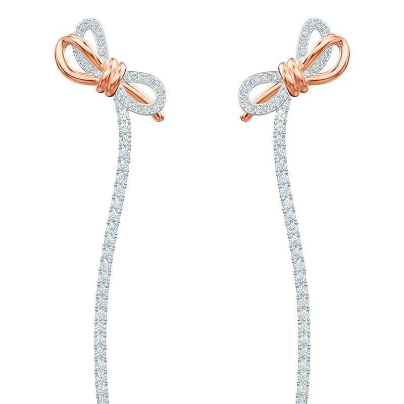 Created Diamond Bow Tassel Temperamental Long Earrings