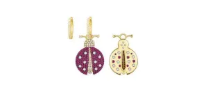 Created Diamond Ladybird Shape Asymmetric Earrings