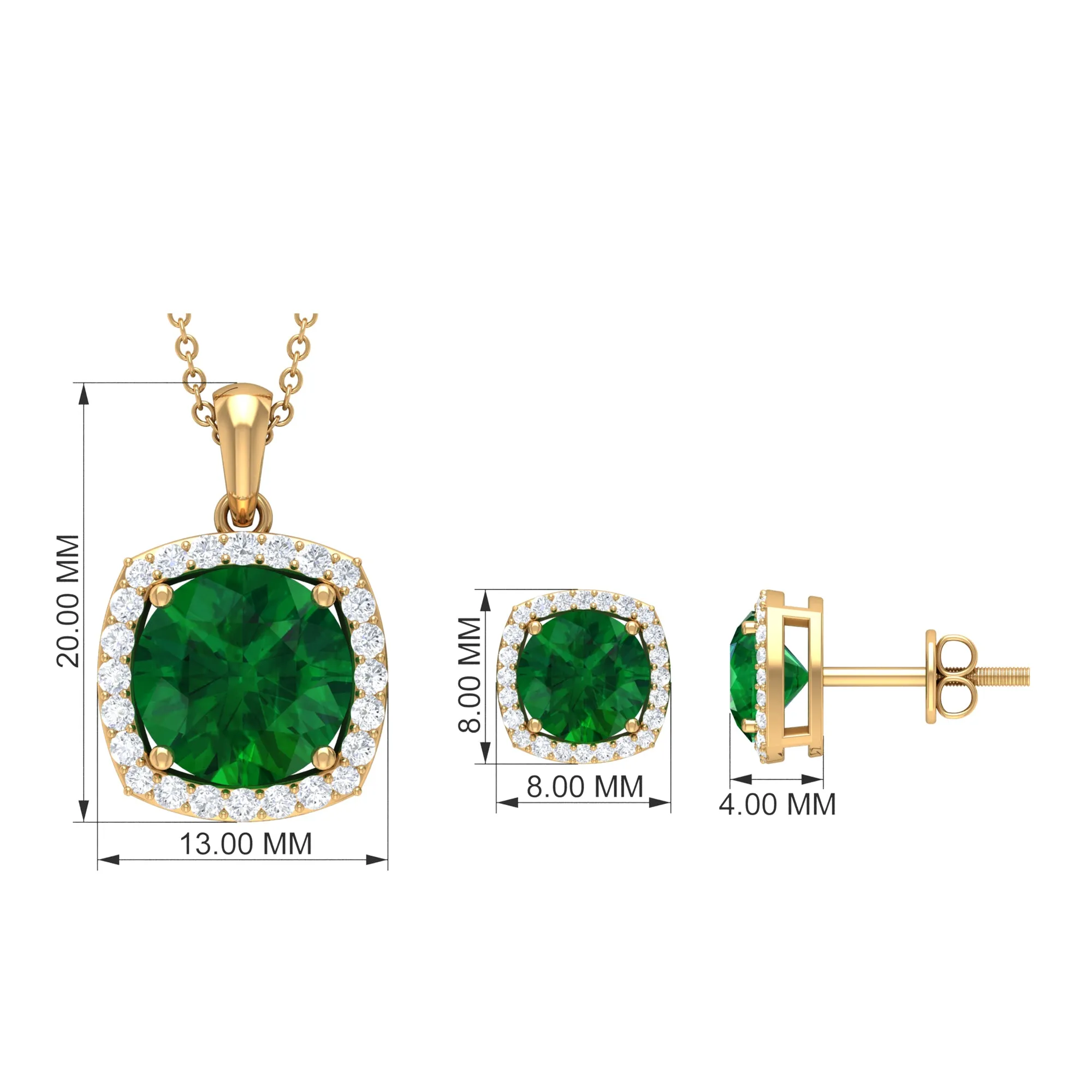 Created Emerald and Moissanite Simple Jewelry Set