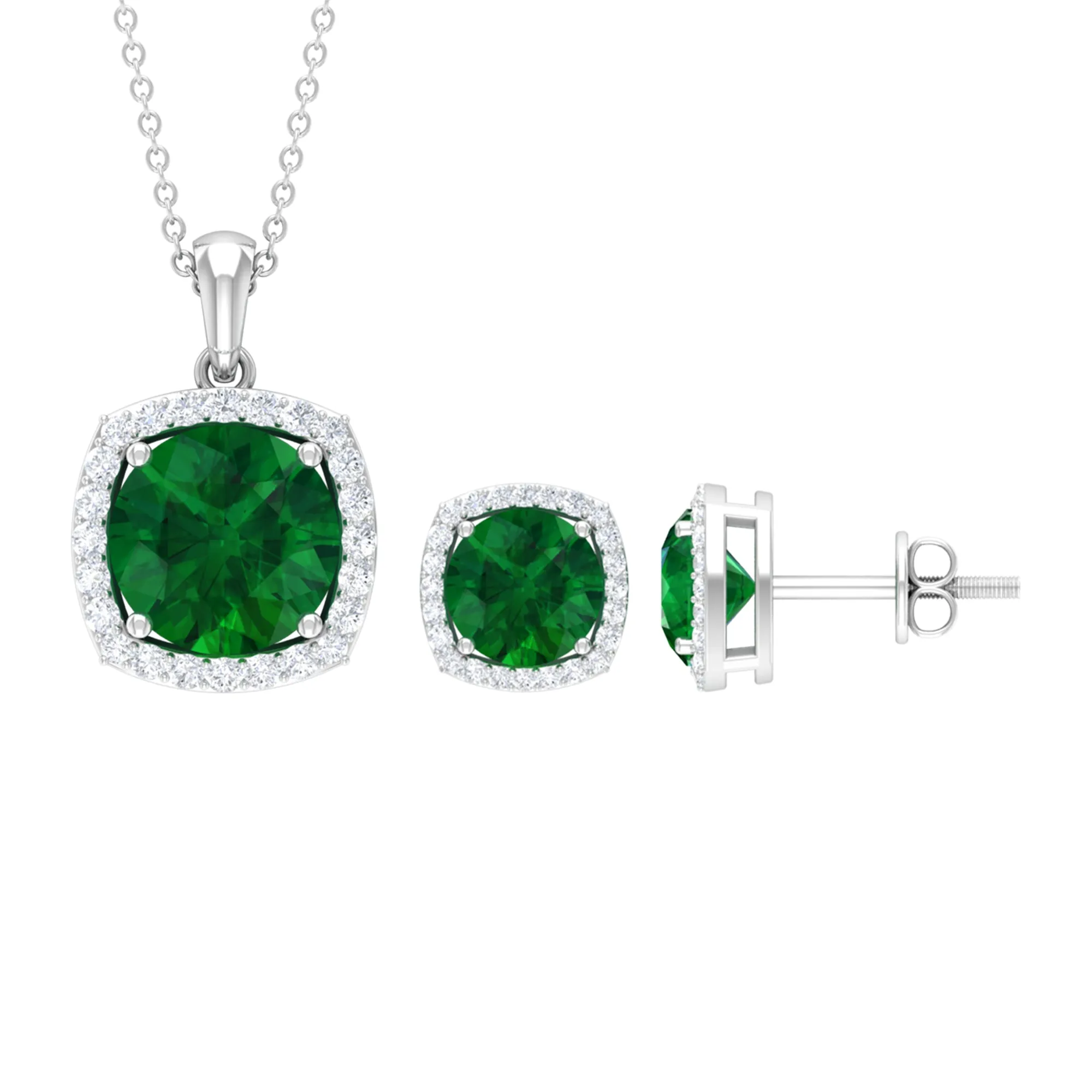 Created Emerald and Moissanite Simple Jewelry Set