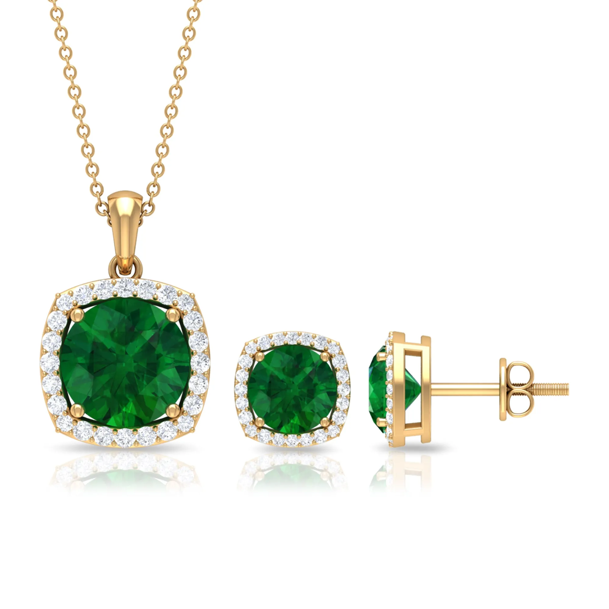 Created Emerald and Moissanite Simple Jewelry Set