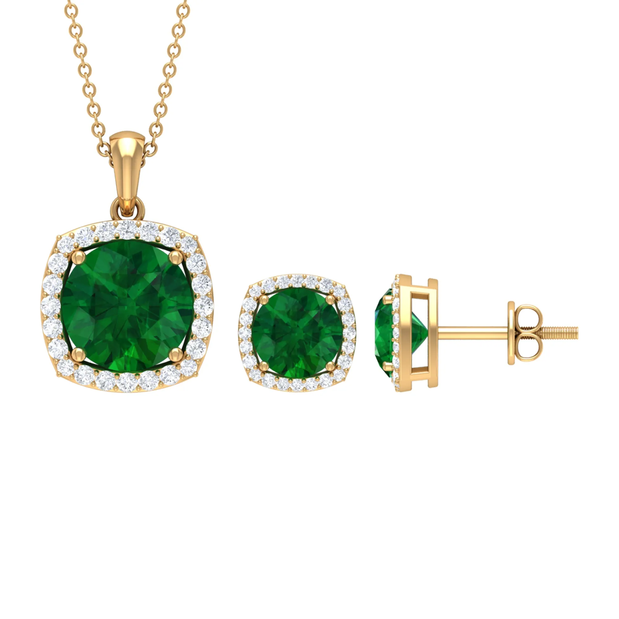 Created Emerald and Moissanite Simple Jewelry Set