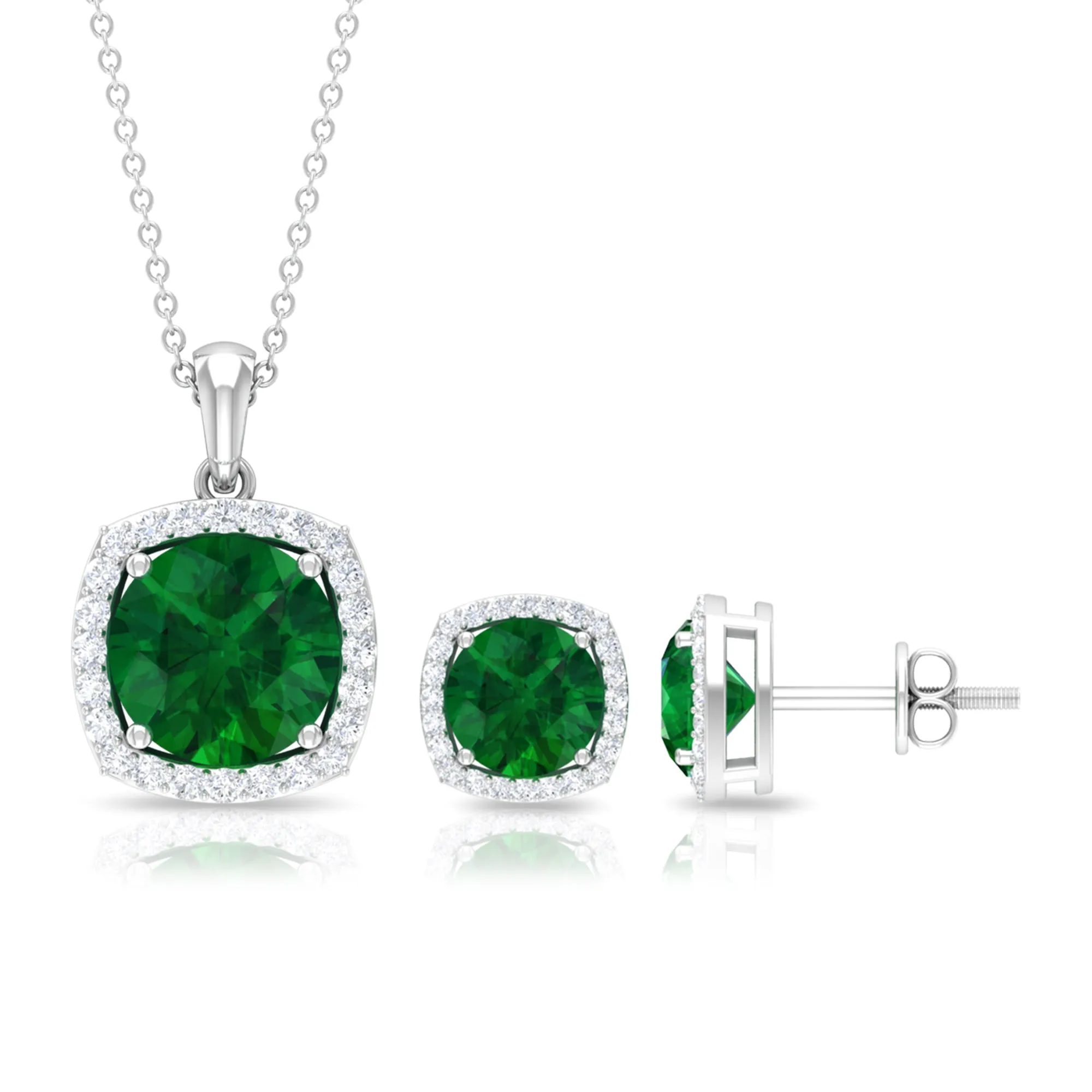 Created Emerald and Moissanite Simple Jewelry Set
