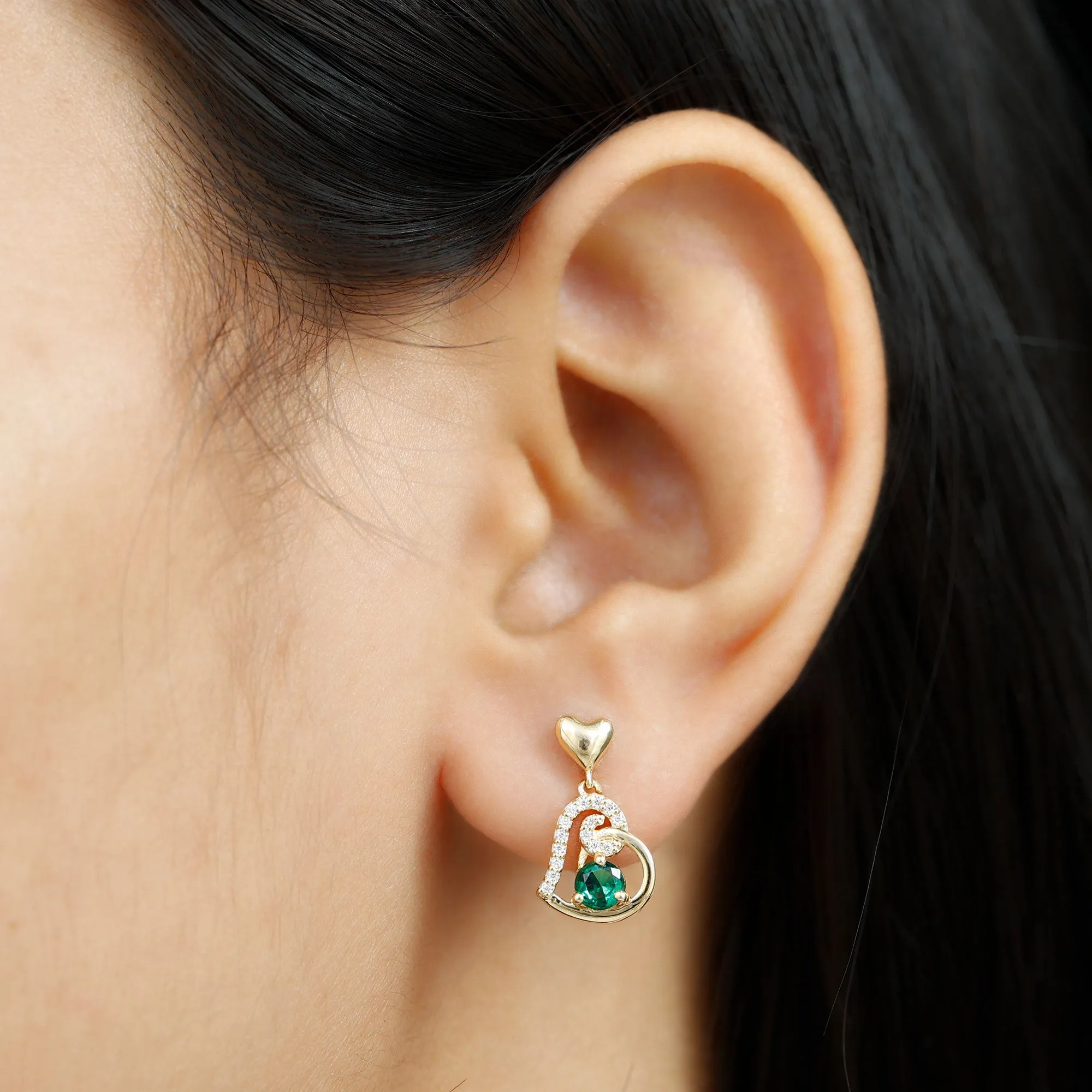 Created Emerald Heart Drop Earrings with Diamond Accent