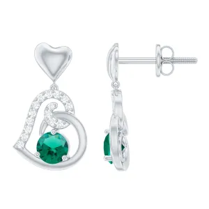 Created Emerald Heart Drop Earrings with Diamond Accent