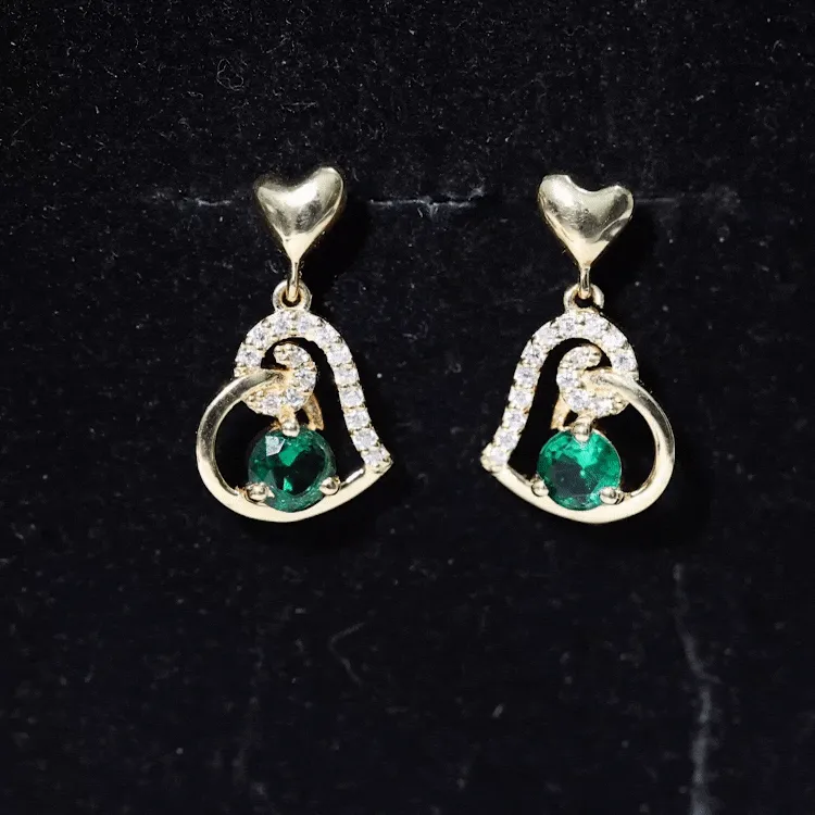 Created Emerald Heart Drop Earrings with Diamond Accent