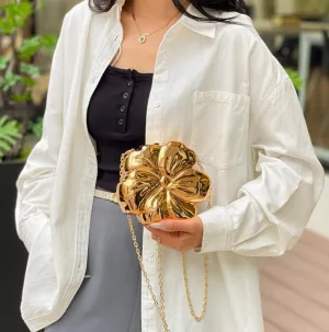 Designer Flower 3D Clutch with Shoulder Chain
