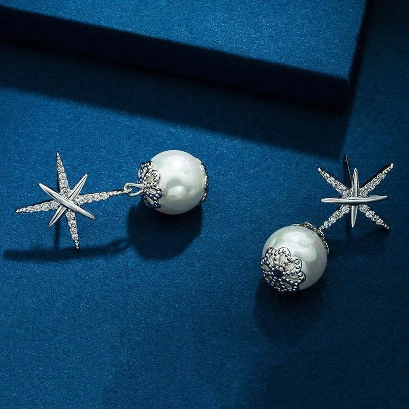 Diamond Hexagram Exquisite Pearl Earrings