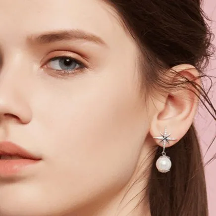 Diamond Hexagram Exquisite Pearl Earrings