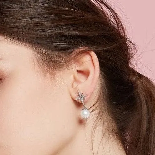 Diamond Hexagram Exquisite Pearl Earrings