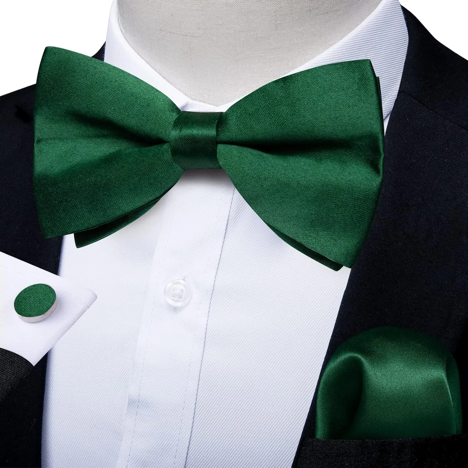 DiBanGu Mens Satin Pre-tied Bowtie Shiny Solid Bow Tie and Pocket Square Cufflinks Lapel Pin Set for Tuxedo Wedding Party
