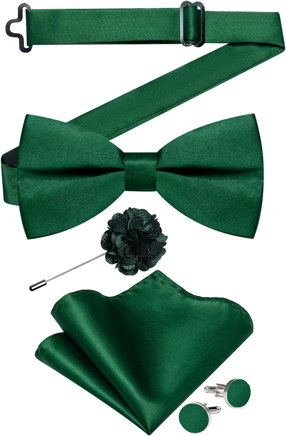 DiBanGu Mens Satin Pre-tied Bowtie Shiny Solid Bow Tie and Pocket Square Cufflinks Lapel Pin Set for Tuxedo Wedding Party