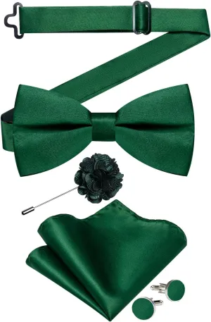 DiBanGu Mens Satin Pre-tied Bowtie Shiny Solid Bow Tie and Pocket Square Cufflinks Lapel Pin Set for Tuxedo Wedding Party