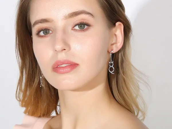 Elegant Cat & Fishbone Drop Earrings