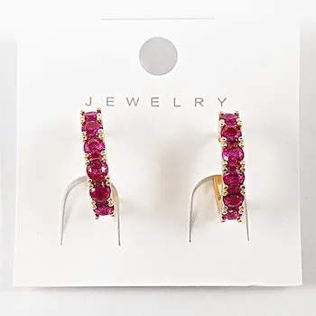Elegant Pink Magenta Micro CZ Gold Tone Huggie Brass Earrings