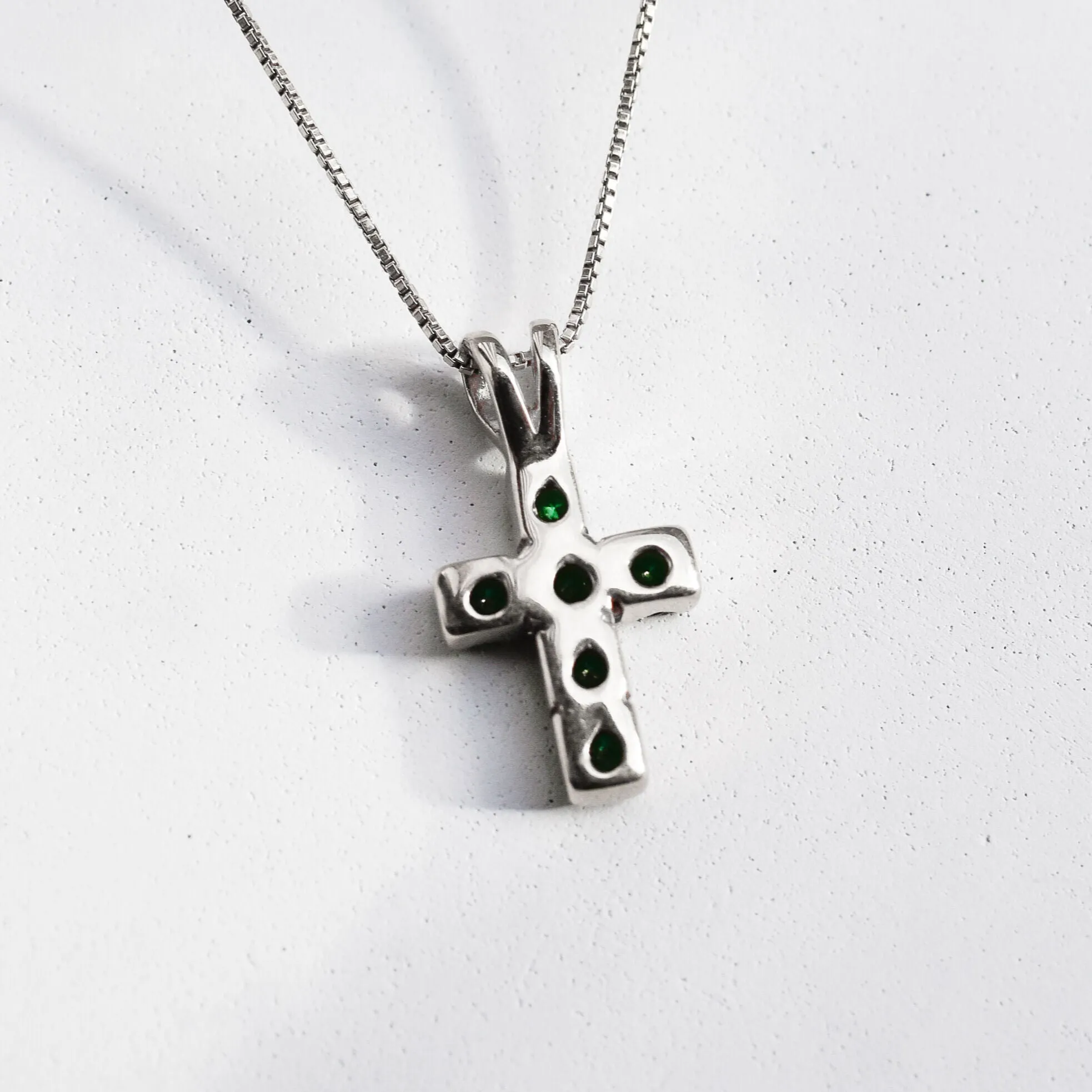 Emerald Cross Pendant - Created Emerald Pendant - Green Cross Silver Necklace