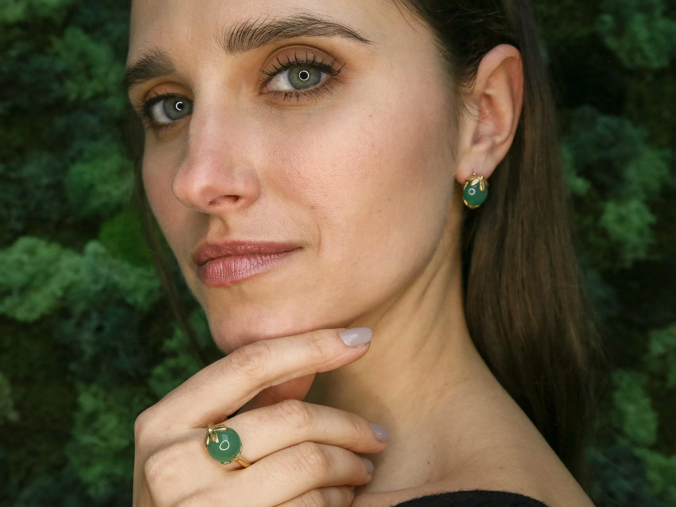 Emerald Gold Ring - Leaf Ring, May Birthstone Ring, Vintage Leaf Ring