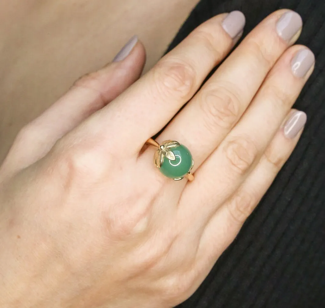 Emerald Gold Ring - Leaf Ring, May Birthstone Ring, Vintage Leaf Ring