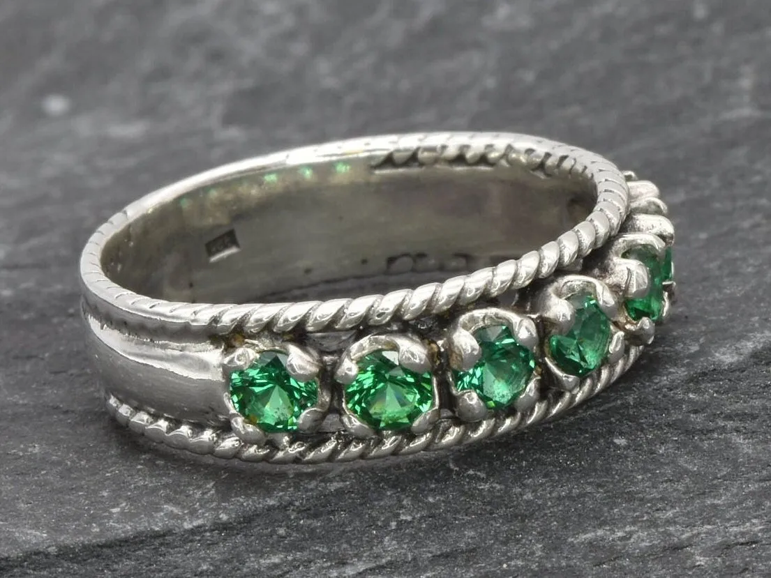Emerald Half Eternity Band - Wide Green Ring - Vintage  Stackable Band