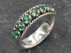 Emerald Half Eternity Band - Wide Green Ring - Vintage  Stackable Band