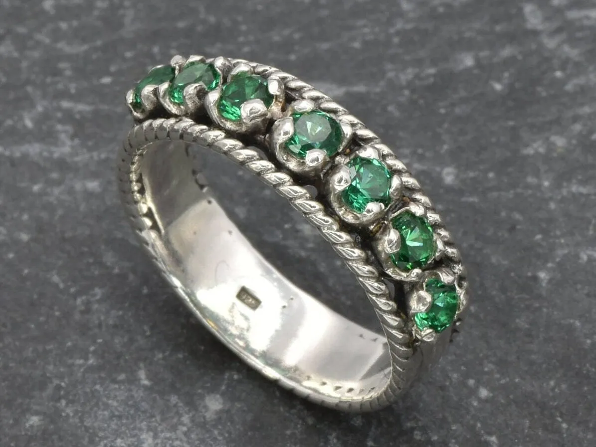 Emerald Half Eternity Band - Wide Green Ring - Vintage  Stackable Band