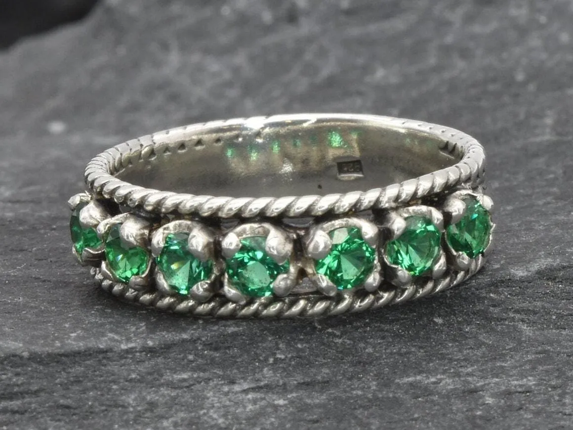 Emerald Half Eternity Band - Wide Green Ring - Vintage  Stackable Band