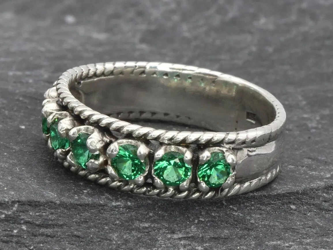 Emerald Half Eternity Band - Wide Green Ring - Vintage  Stackable Band