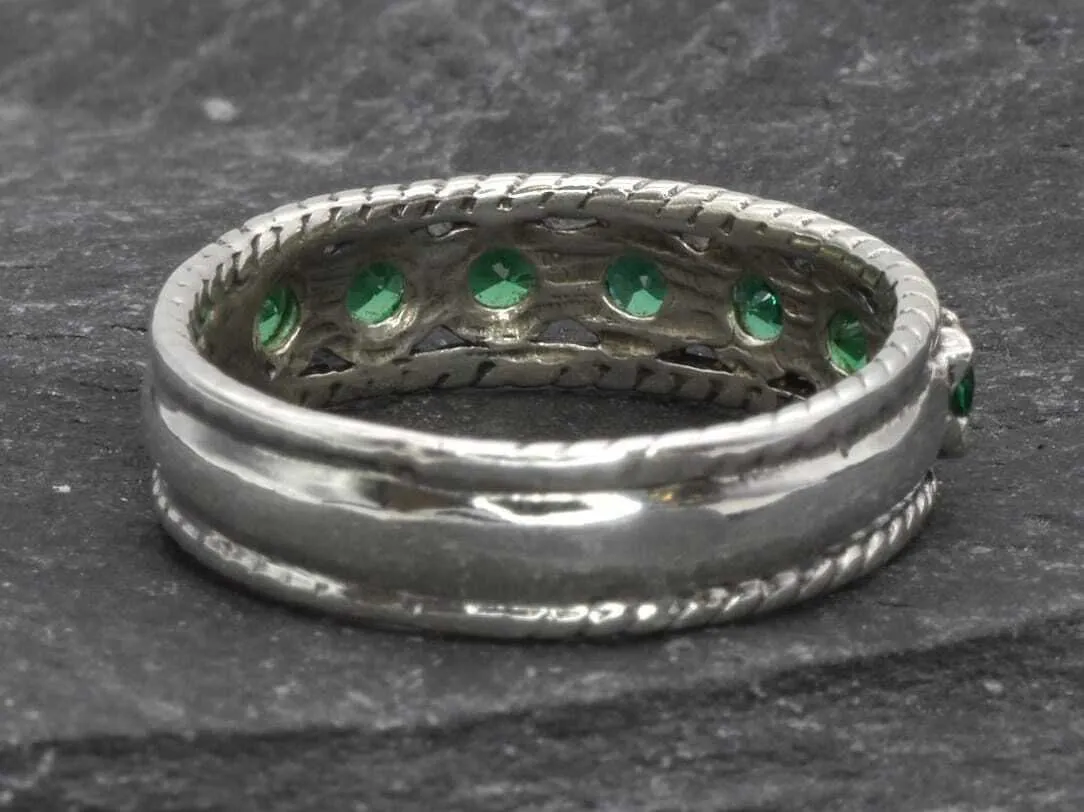 Emerald Half Eternity Band - Wide Green Ring - Vintage  Stackable Band